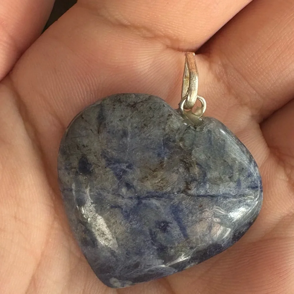 Blue Sodalite Heart Pendant with Silver Bail | Healing Crystal Necklace Charm - Picture 3 of 6